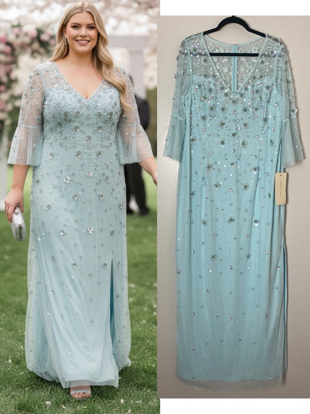 Adrianna Papell NWT Dress 16W Blue Mother of the Bride Wedding Guest Formal Gown